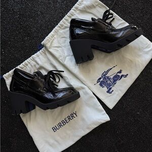 Burberry Glossy Black Chunky Heel Shoes